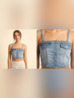 Women's Blue Denim Crop Top Large